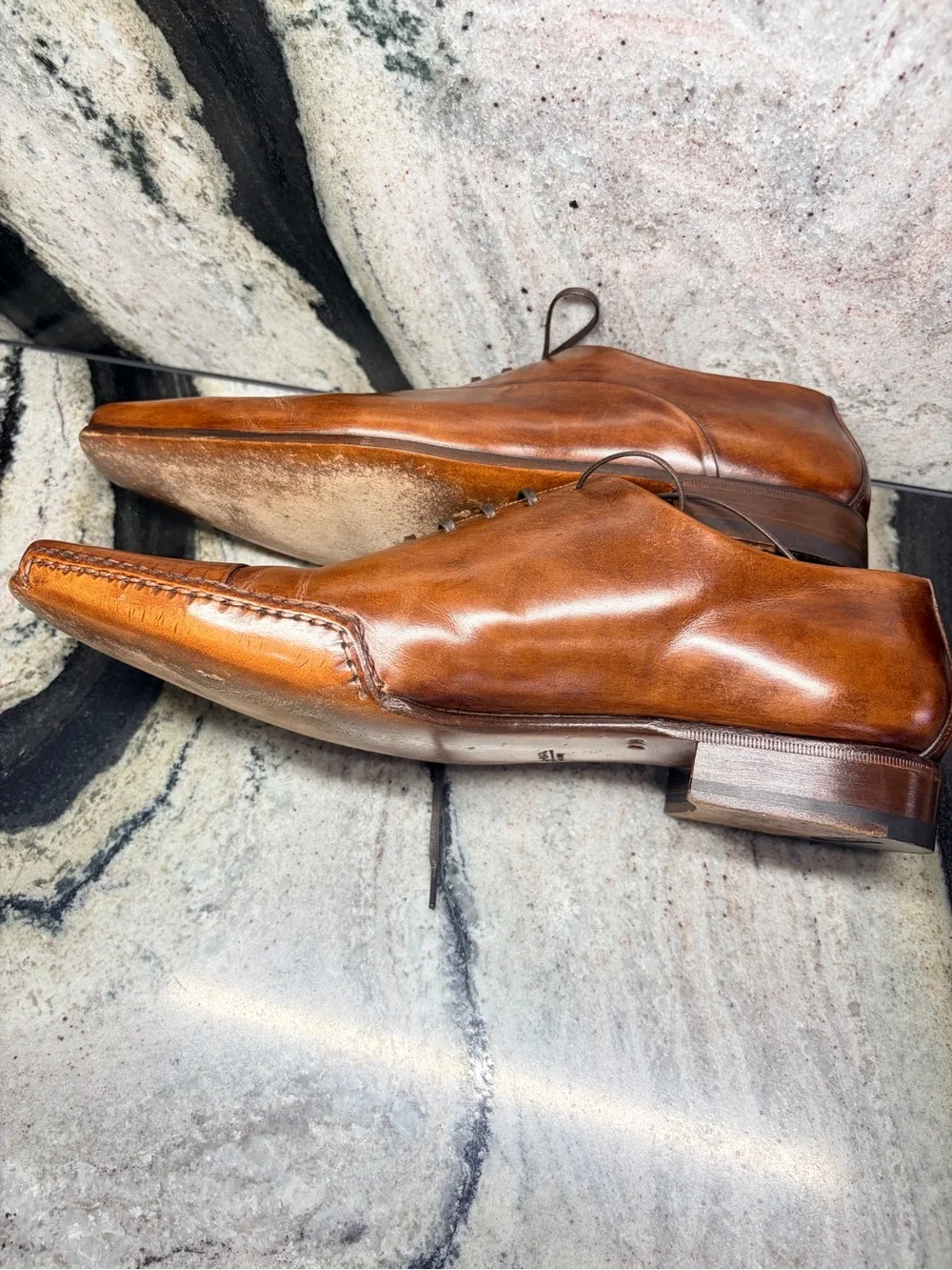 Santoni Fatte a Mano Brown Leather Oxford Shoes Men’s 9.5 Hand Made Italy
